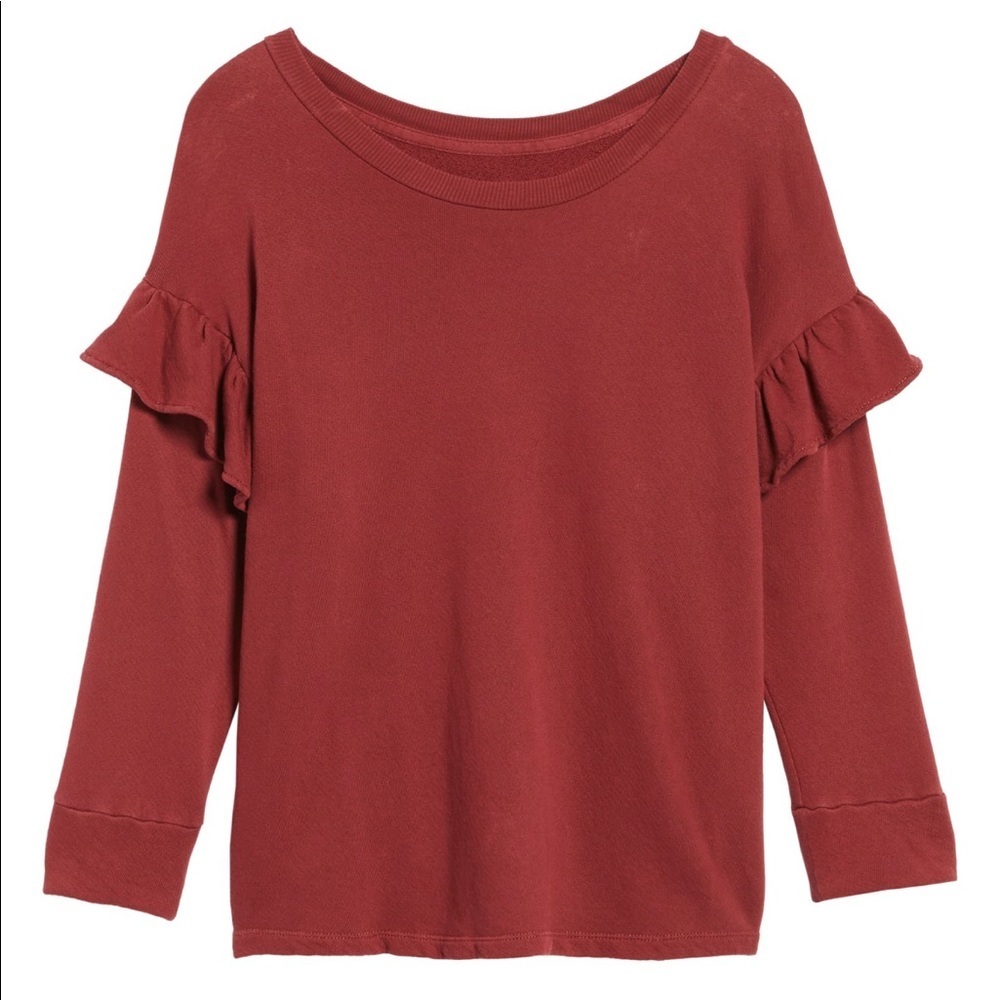 Current/Elliott The Ruffle Drop Shoulder Ruffle Sleeve Sweatshirt Small - Picture 9 of 9